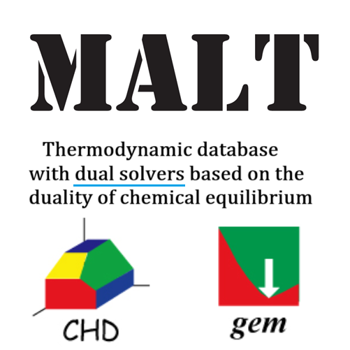 Thermodynamic database with dual solvers based on the duality of chemical equilibrium